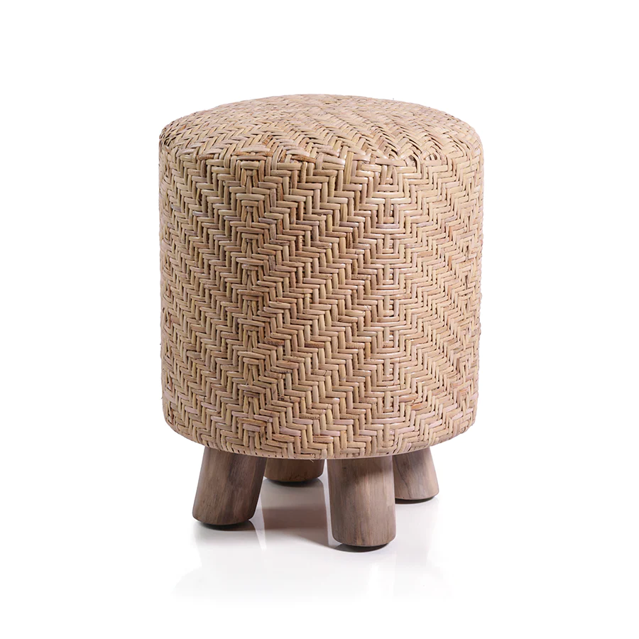 Edrea Tall Rattan and Teakwood Stool